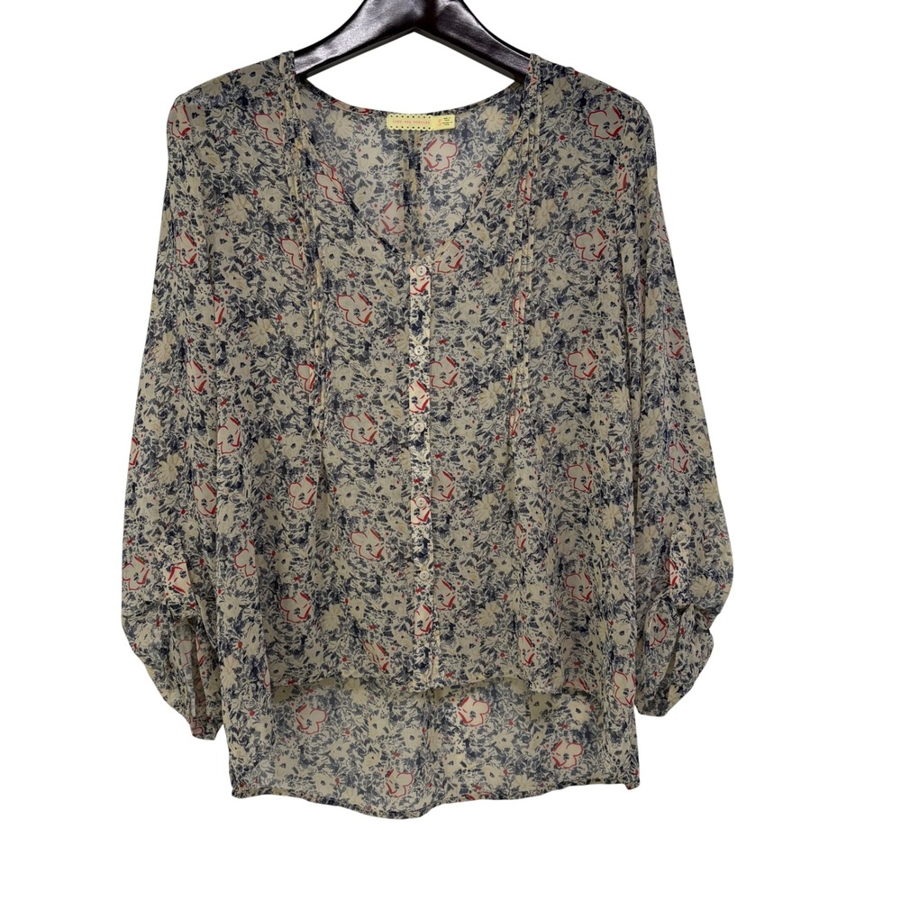 Pins and Needles Floral Semi Sheer Button Up Top Boho Chic Fairy Feminine